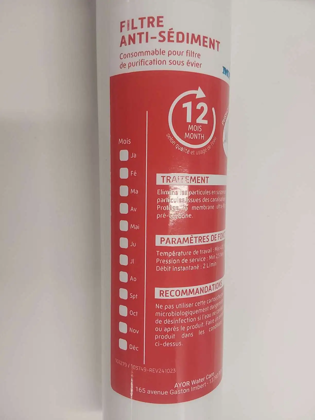 Cartouche anti-sdiment