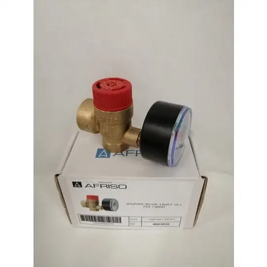 soupape sécurité 3 bar F 1/2 x F 3/4 avec manomètre- Afriso
