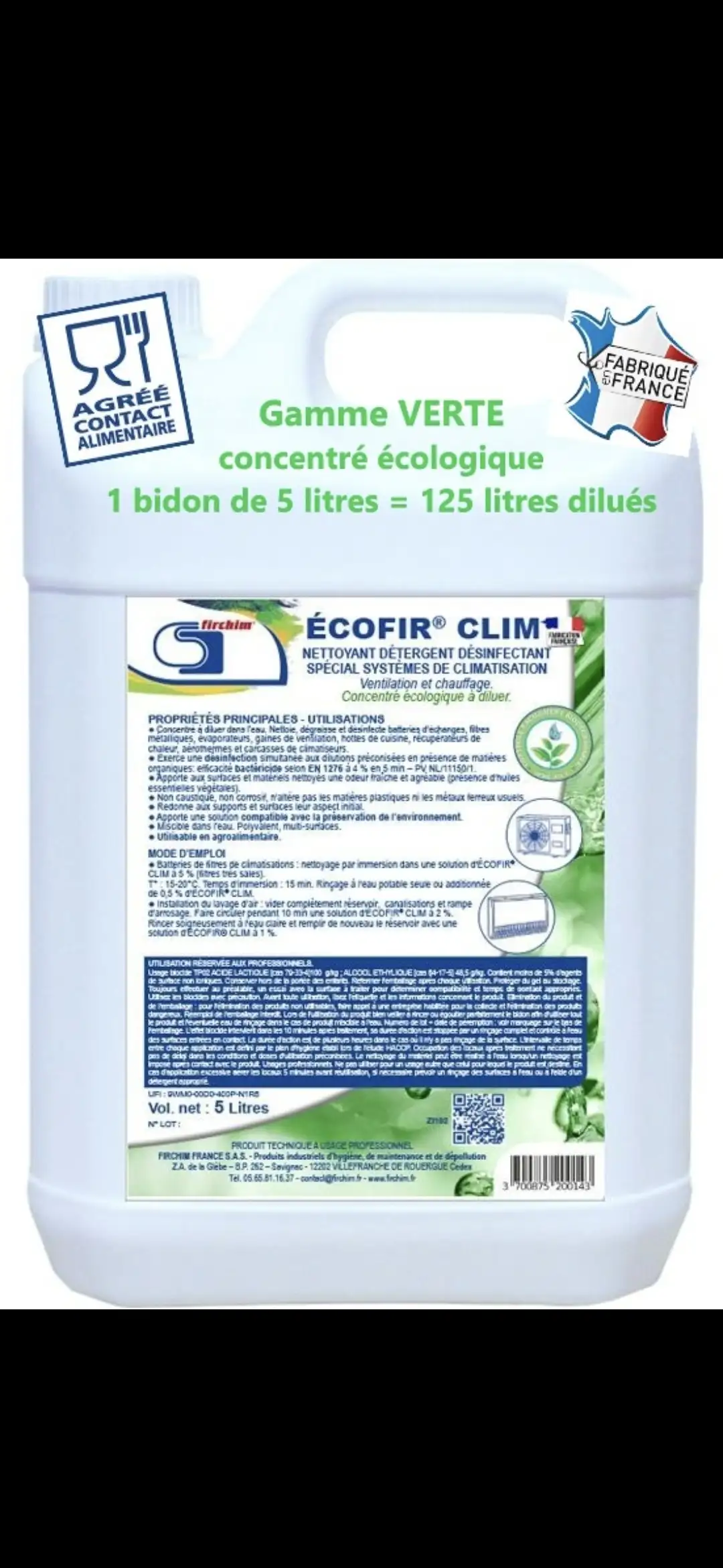 Nettoyant d�tergent d�sinfectant Ecofir  - Climatisation - Ventilation et chauffage - bidon 5L