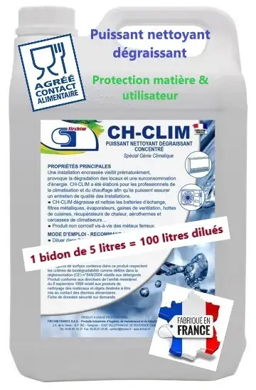 CH CLIM - Nettoyant dégraissant puissant spécial climatisation /ventilation /chauffage- bidon 5L