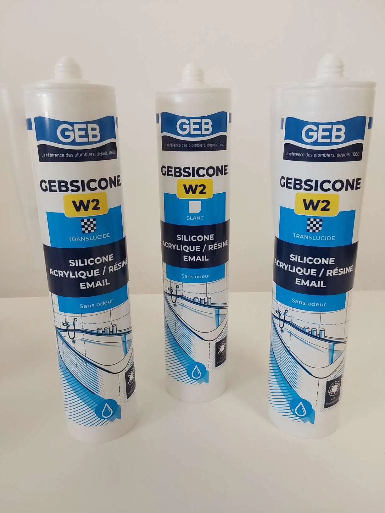 Pack de 3 Cartouches Silicone GEB Gebsicone W2 (Blanc ou Translucide)