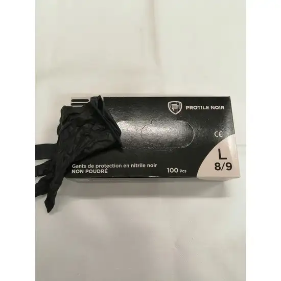 Gants de Protection en Nitrile Noir Protile - Non Poudrés (Taille L)