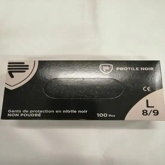 Gants de Protection en Nitrile Noir Protile - Non Poudrés (Taille L)